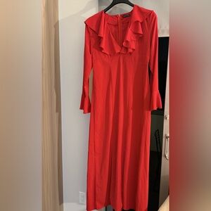 SHEIN Red Long Sleeve Ruffle Dress